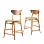 Counter Stools Set of 2, Rubberwood with Fabric Cushion, 24 Inch