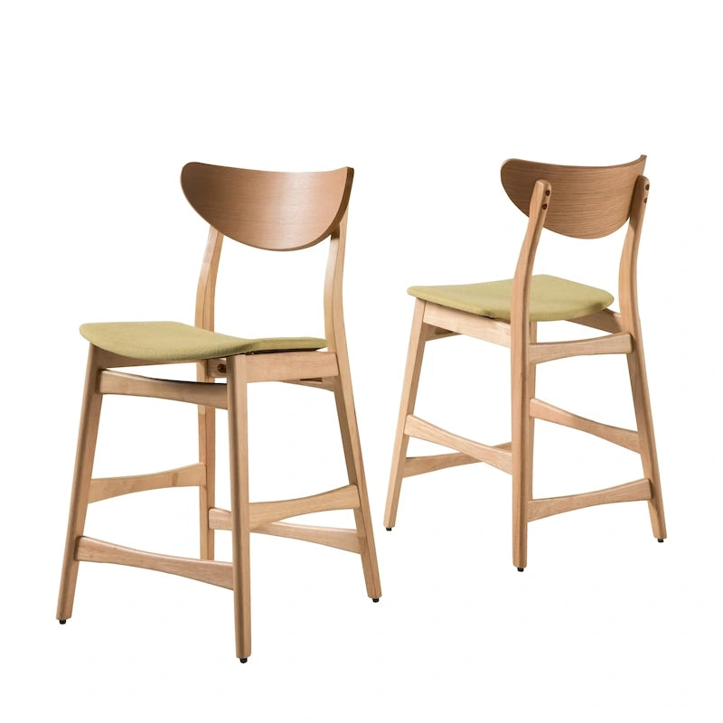 Counter Stools Set of 2, Rubberwood with Fabric Cushion, 24 Inch