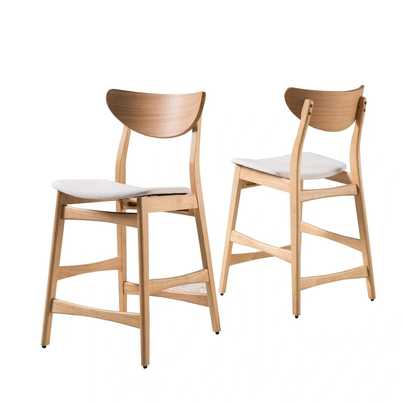 Counter Stools Set of 2, Rubberwood with Fabric Cushion, 24 Inch