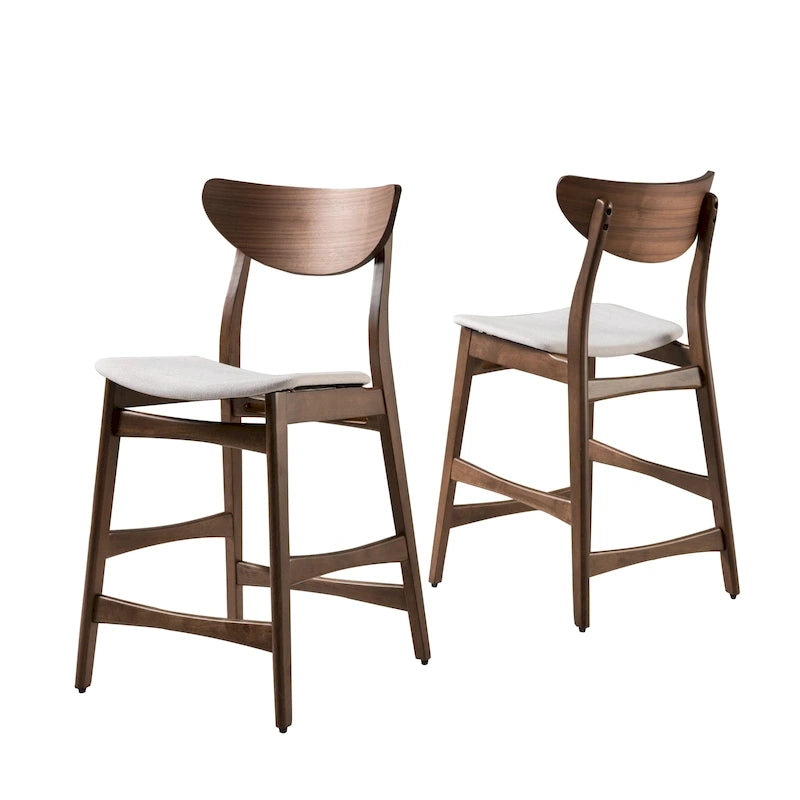 Counter Stools Set of 2, Rubberwood with Fabric Cushion, 24 Inch