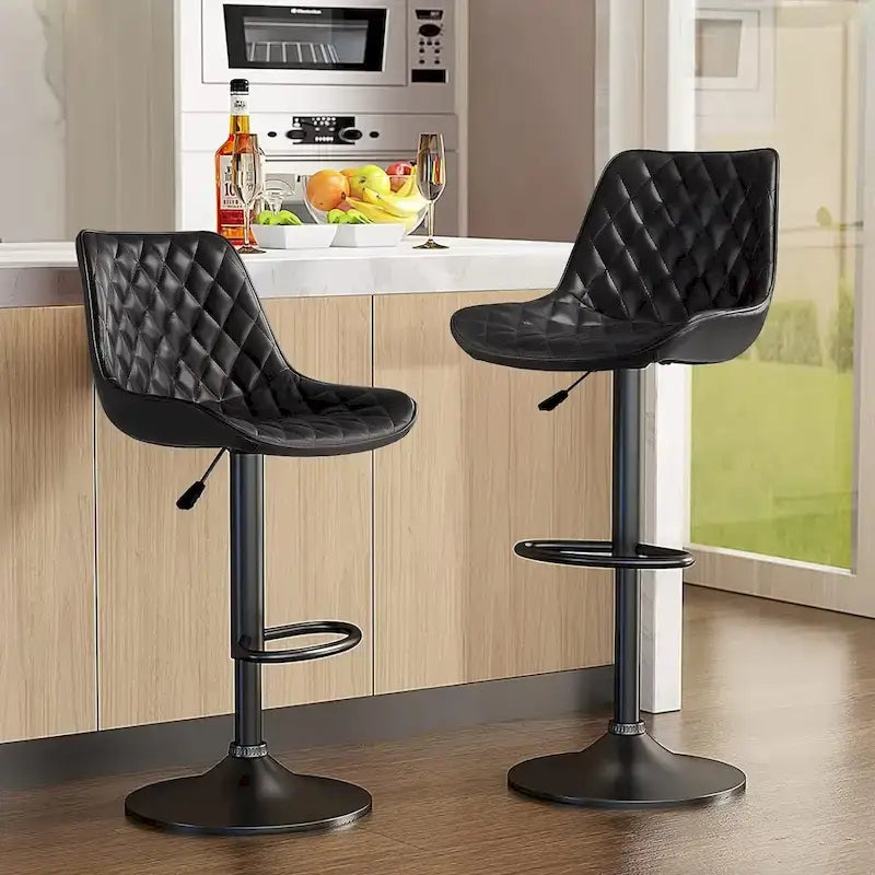 Bar Stools Set of 2 Black/Grey/Swivel with Back