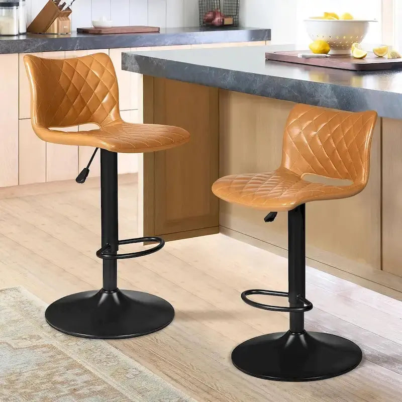 Bar Stools Set of 2 Black/Grey/Swivel with Back