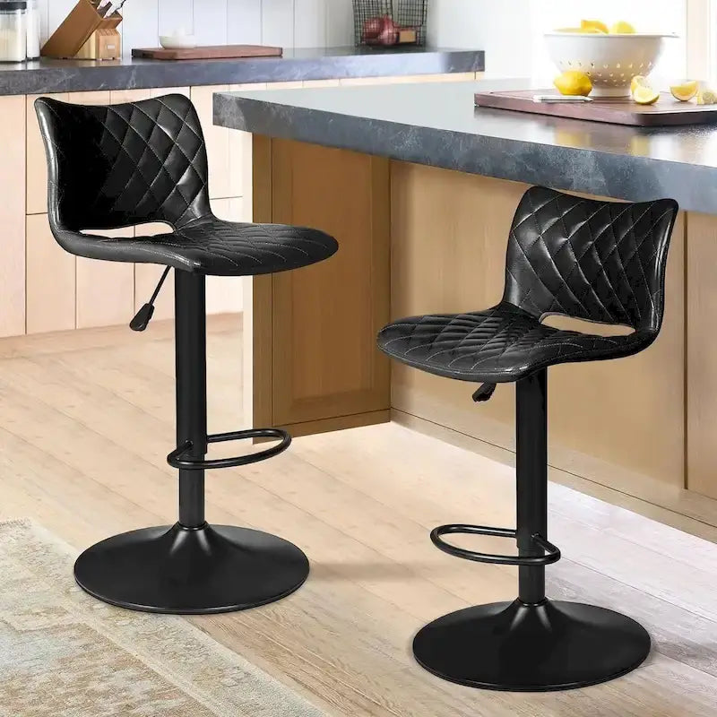 Bar Stools Set of 2 Black/Grey/Swivel with Back