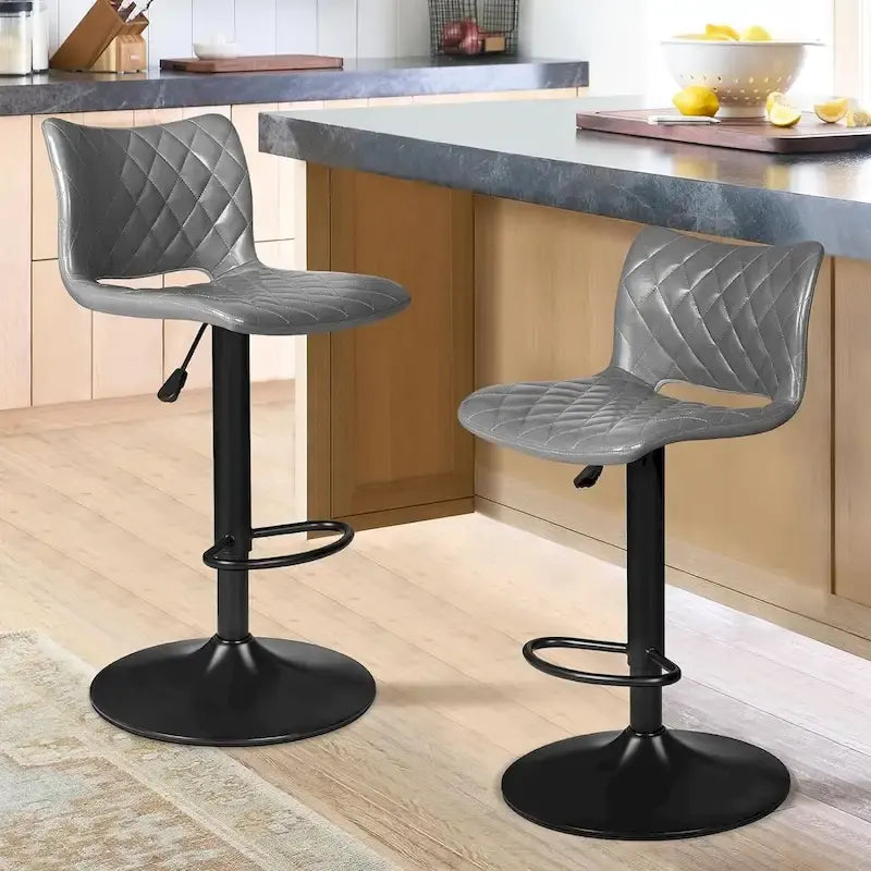 Bar Stools Set of 2 Black/Grey/Swivel with Back