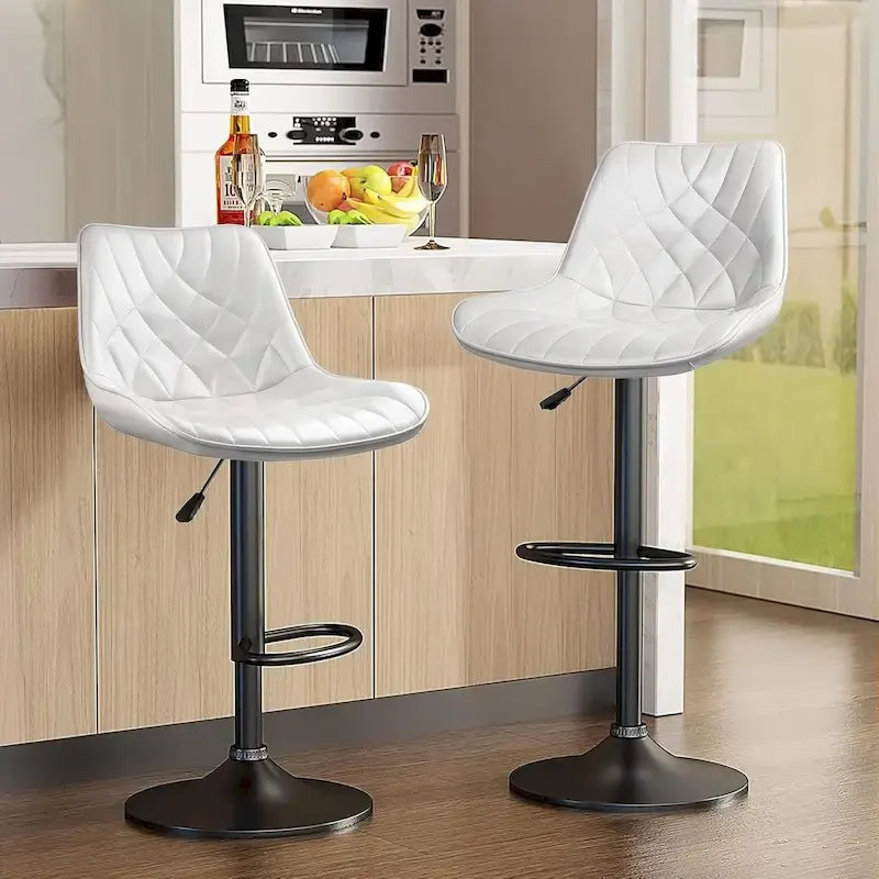 Bar Stools Set of 2 Black/Grey/Swivel with Back