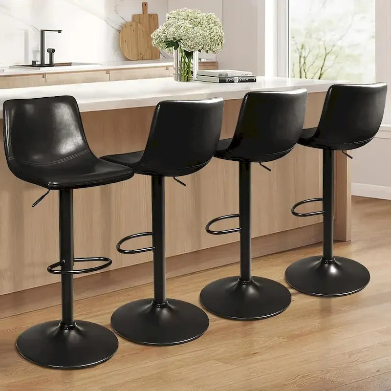 Bar Stools Set of 2 Black/Grey/Swivel with Back