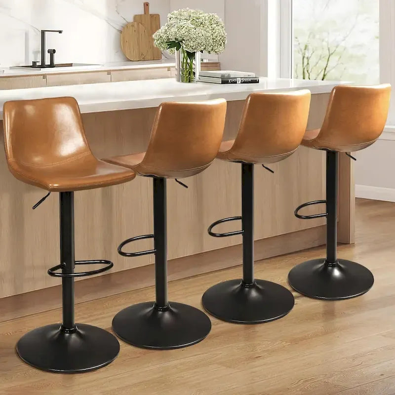Bar Stools Set of 2 Black/Grey/Swivel with Back