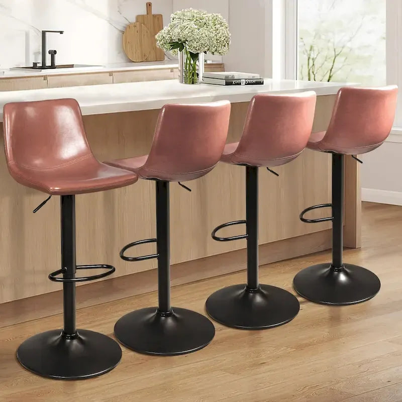 Bar Stools Set of 2 Black/Grey/Swivel with Back