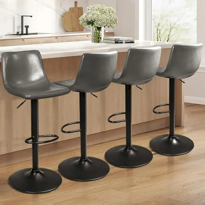 Bar Stools Set of 2 Black/Grey/Swivel with Back