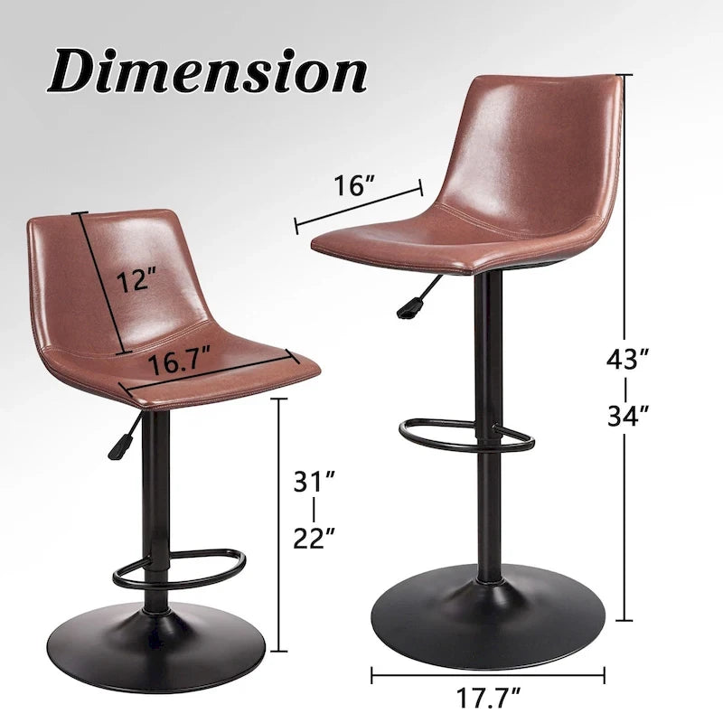 Bar Stools Set of 2 Black/Grey/Swivel with Back