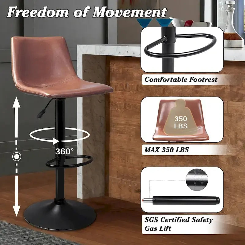 Bar Stools Set of 2 Black/Grey/Swivel with Back