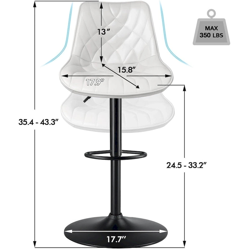 Bar Stools Set of 2 Black/Grey/Swivel with Back