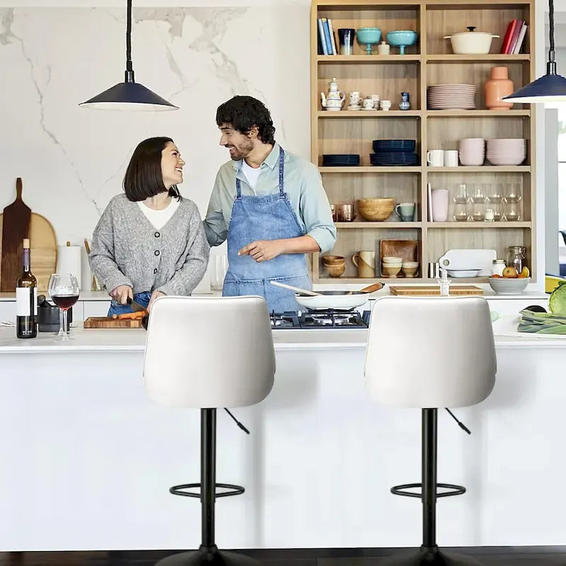 Bar Stools Set of 2 Black/Grey/Swivel with Back