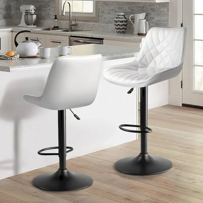 Bar Stools Set of 2 Black/Grey/Swivel with Back