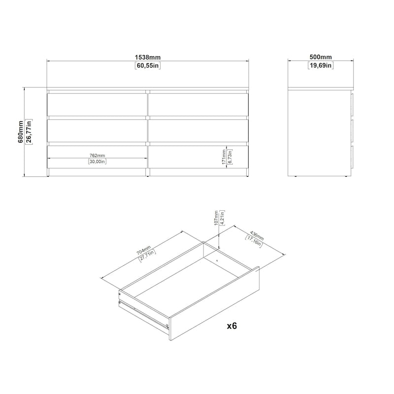 6-Drawer Double Dresser, Engineered Wood with Metal Glides
