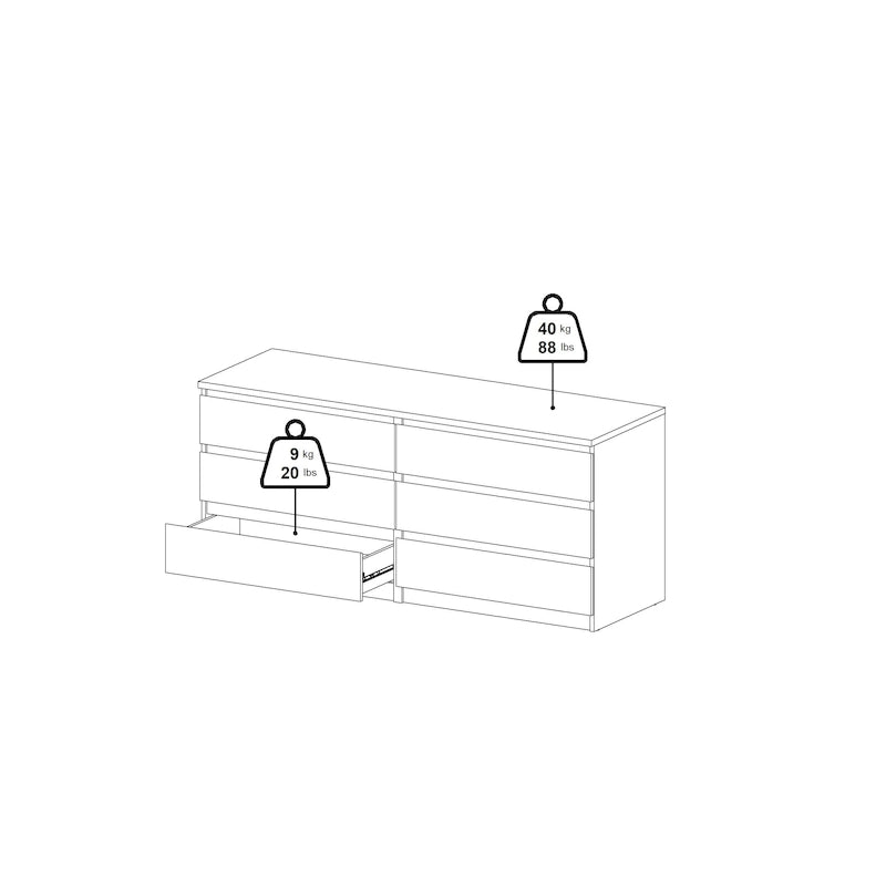 6-Drawer Double Dresser, Engineered Wood with Metal Glides