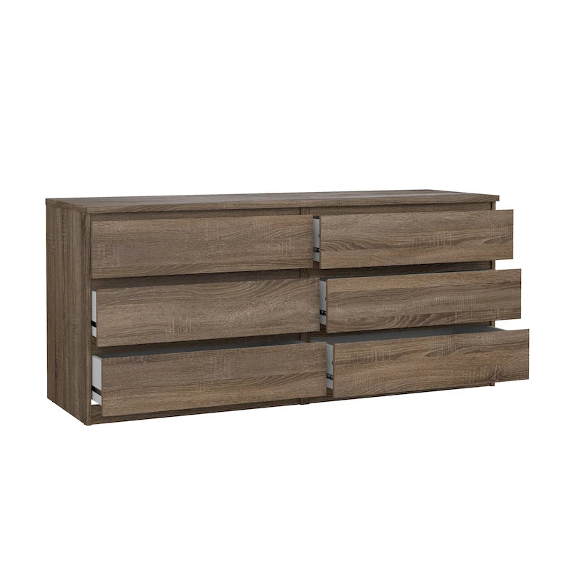 6-Drawer Double Dresser, Engineered Wood with Metal Glides