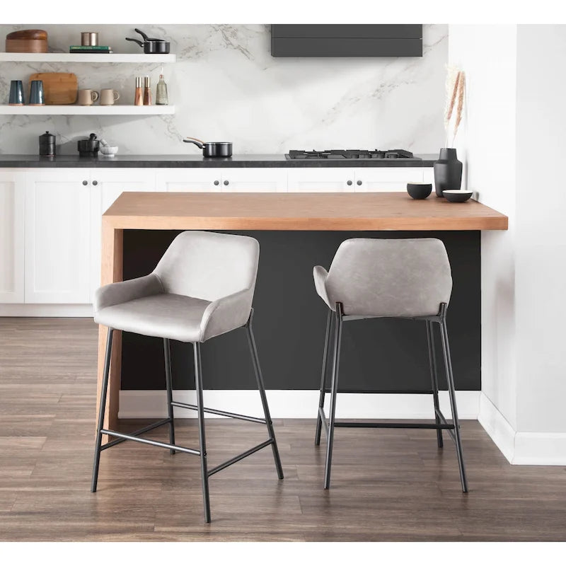 Counter Stools Set of 2 Camel/Espresso/Green/Grey Industrial Low-Back