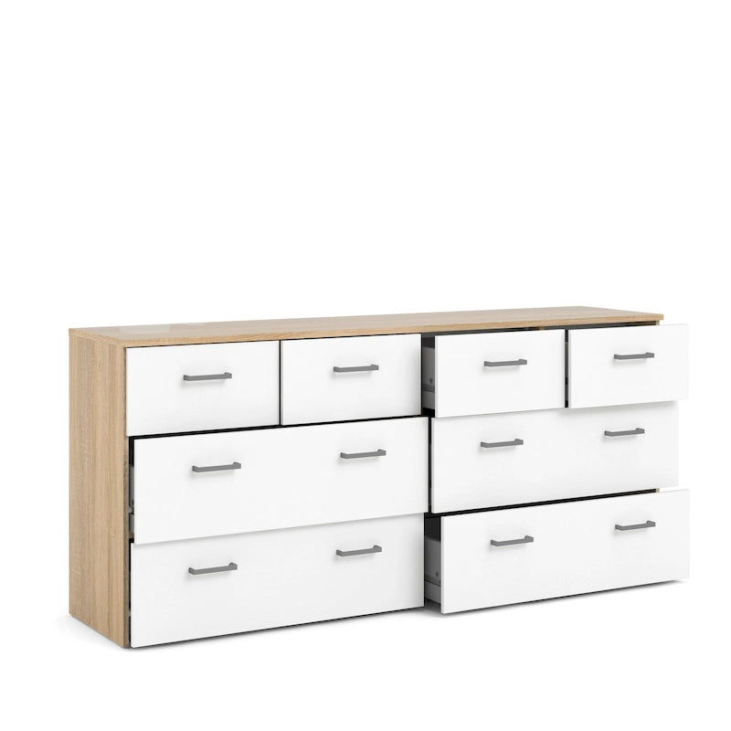 8-Drawer Double Dresser Oak White Contemporary Style