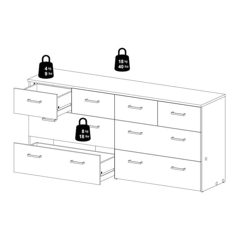 8-Drawer Double Dresser Oak White Contemporary Style