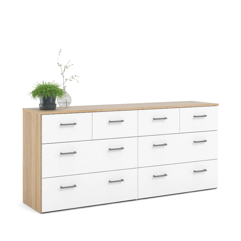 8-Drawer Double Dresser Oak White Contemporary Style
