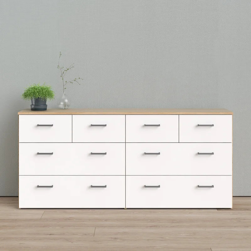 8-Drawer Double Dresser Oak White Contemporary Style