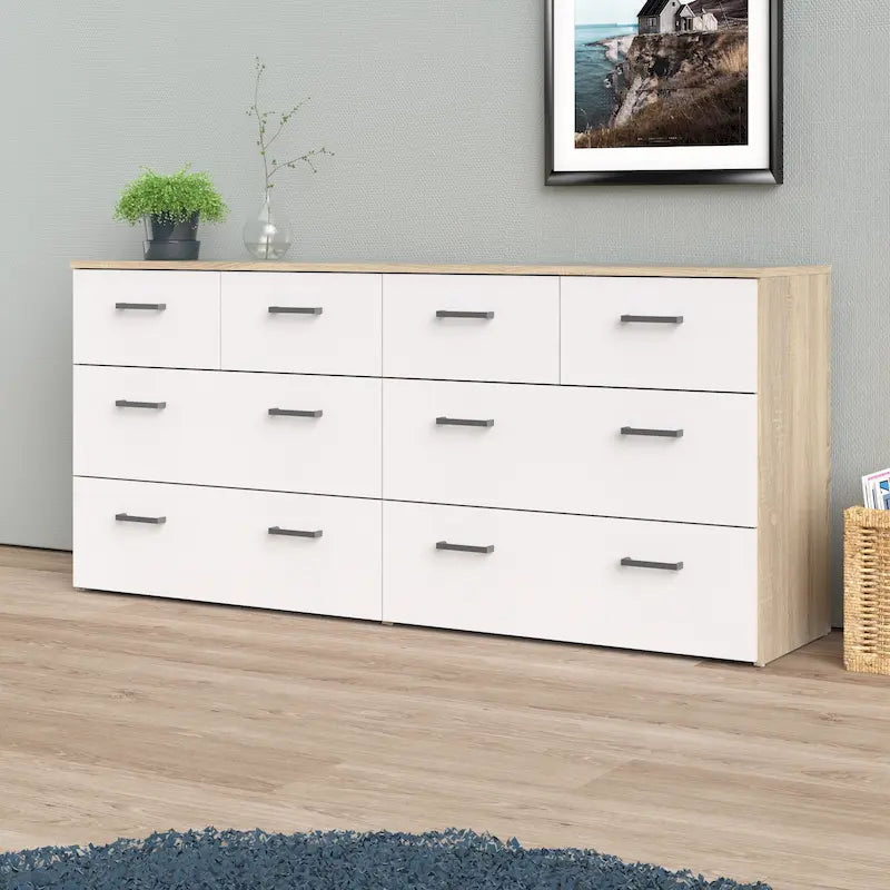 8-Drawer Double Dresser Oak White Contemporary Style