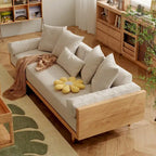 Sleeper Sofa Bed, Beige Cotton Linen with Solid Wood Frame