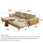 Sleeper Sofa Bed, Beige Cotton Linen with Solid Wood Frame