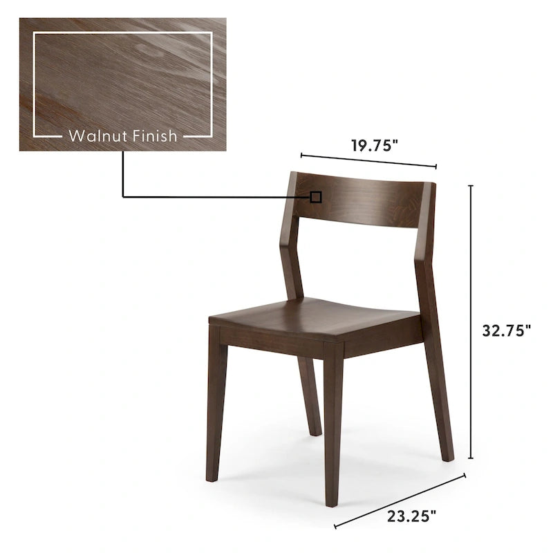 Dining Chair, Walnut Finish Pine Wood with Contoured Seat