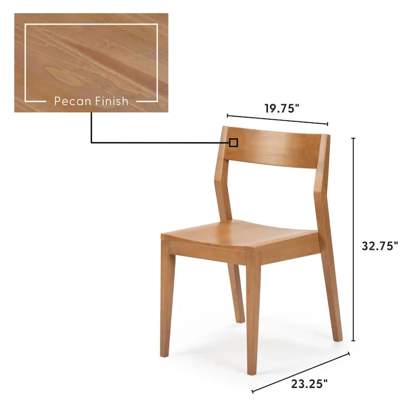 Dining Chair, Walnut Finish Pine Wood with Contoured Seat