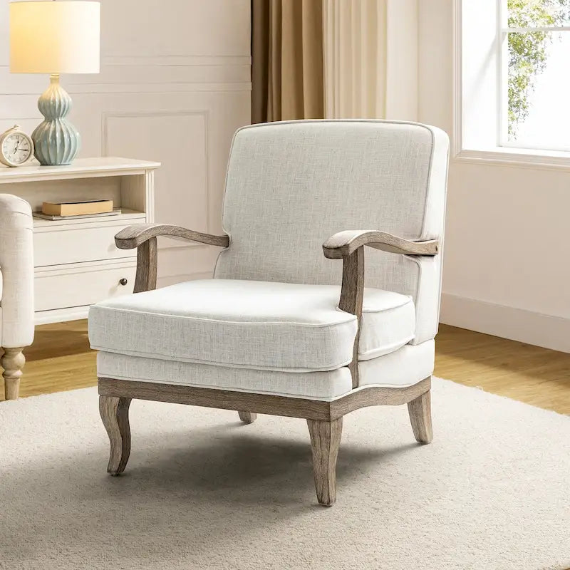 Farmhouse Armchair - Polyester - Wood Frame - Single Seat