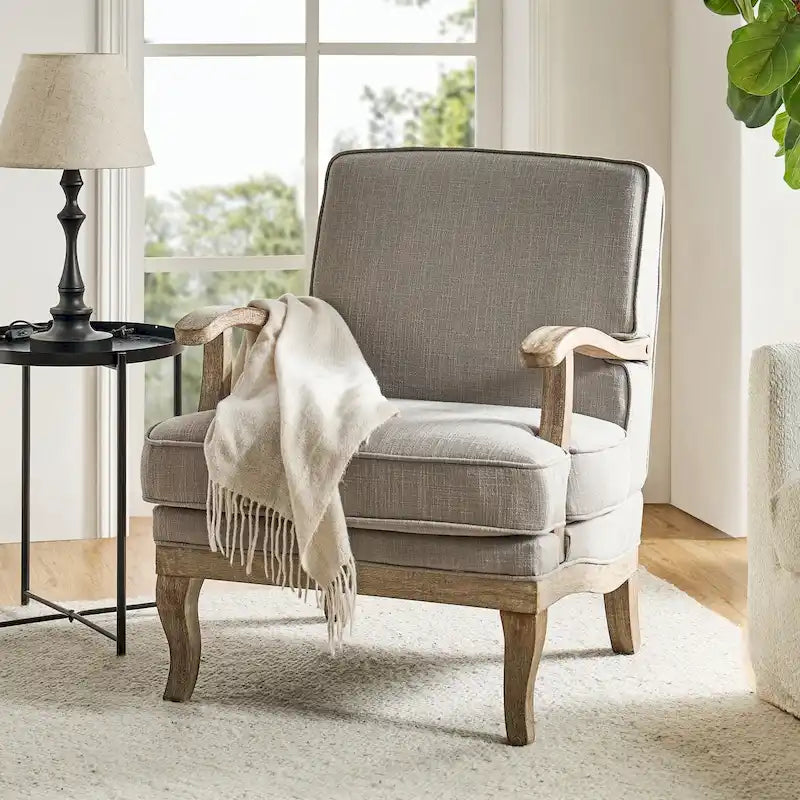 Farmhouse Armchair - Polyester - Wood Frame - Single Seat