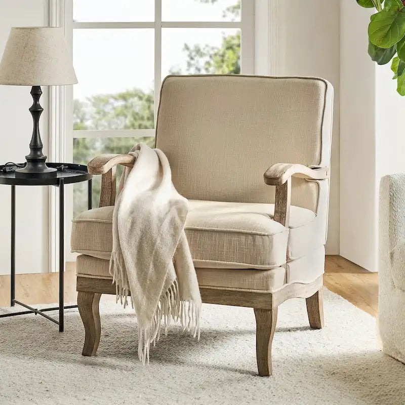 Farmhouse Armchair - Polyester - Wood Frame - Single Seat