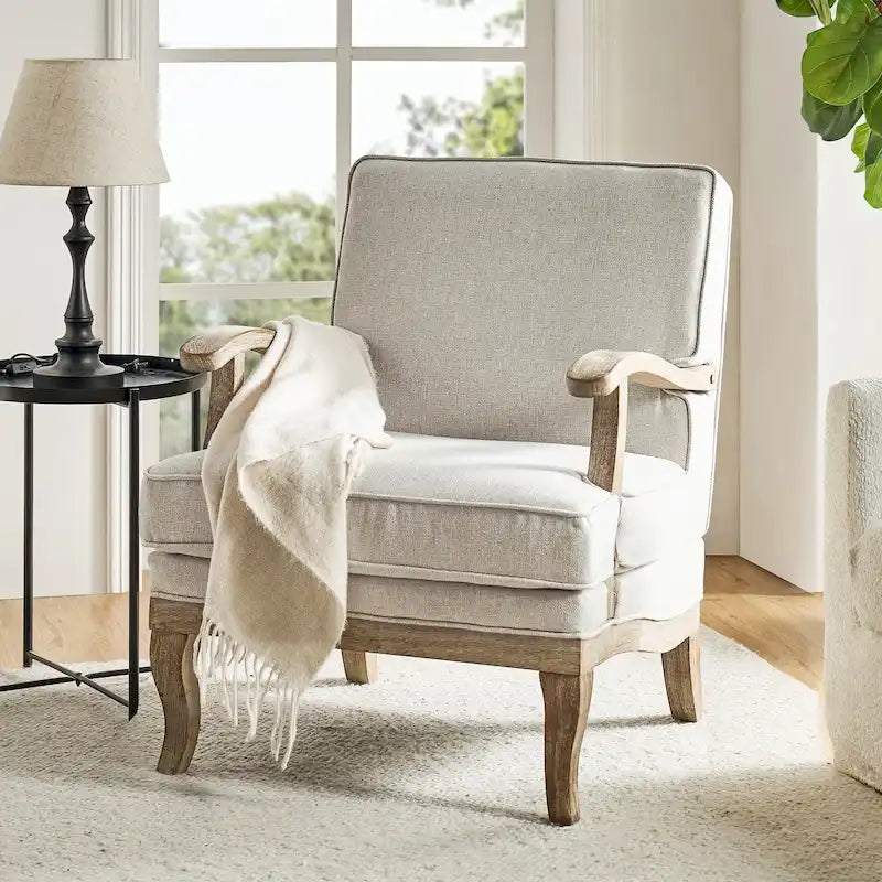 Farmhouse Armchair - Polyester - Wood Frame - Single Seat