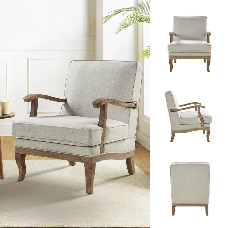 Farmhouse Armchair - Polyester - Wood Frame - Single Seat