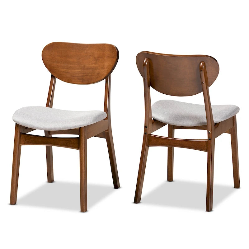 Dining Chairs Set of 2 Grey Walnut Brown Curved Back Mid-Century
