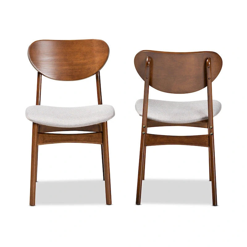Dining Chairs Set of 2 Grey Walnut Brown Curved Back Mid-Century