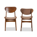 Dining Chairs Set of 2 Grey Walnut Brown Curved Back Mid-Century