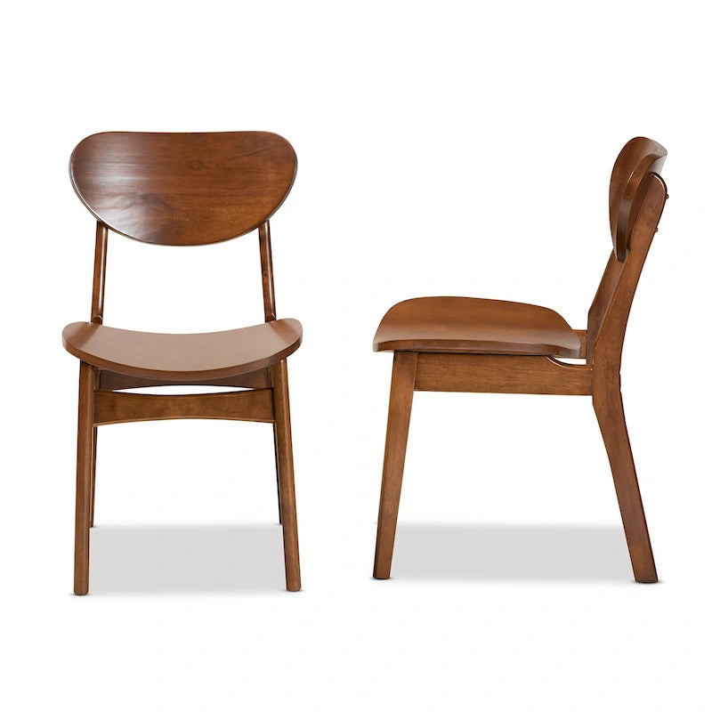 Dining Chairs Set of 2 Grey Walnut Brown Curved Back Mid-Century