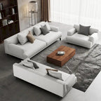 Square Arm Fabric Straight Sofa in Beige