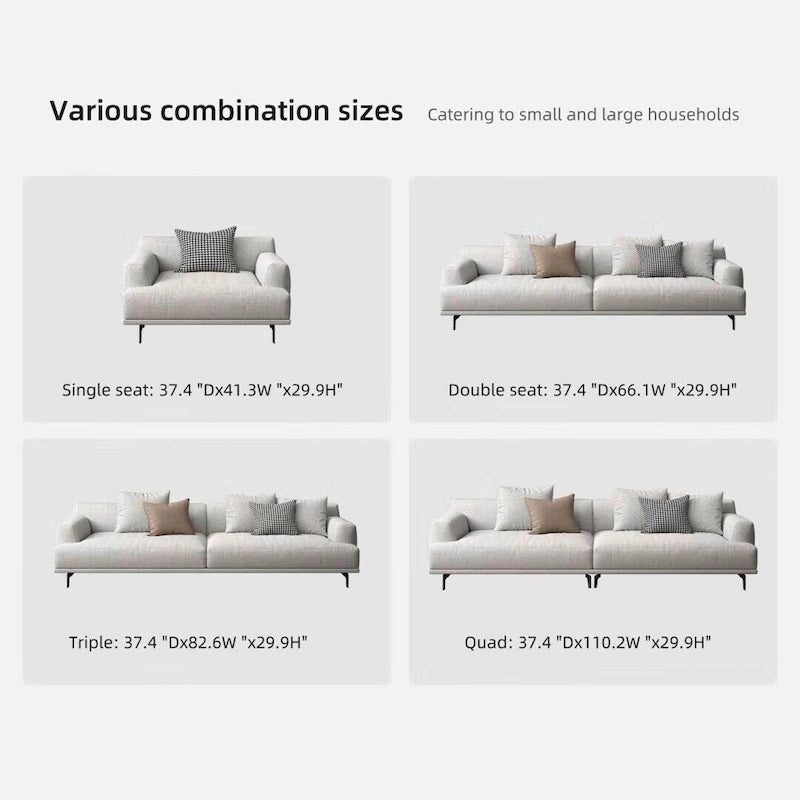 Beige Tufted Fabric Sofa - Square Arm - 4-Seater