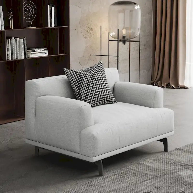 Beige Tufted Fabric Sofa - Square Arm - 4-Seater