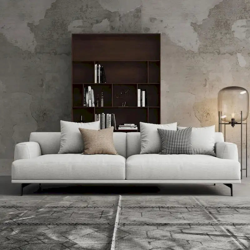 Beige Tufted Fabric Sofa - Square Arm - 4-Seater