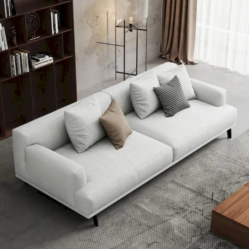 Beige Tufted Fabric Sofa - Square Arm - 4-Seater