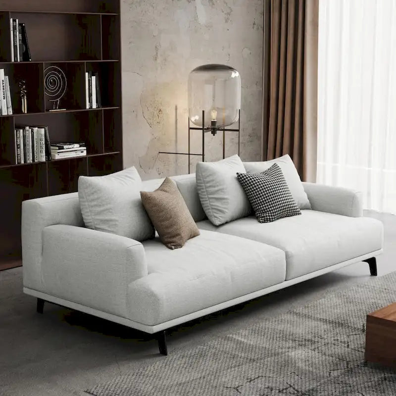 Beige Tufted Fabric Sofa - Square Arm - 4-Seater