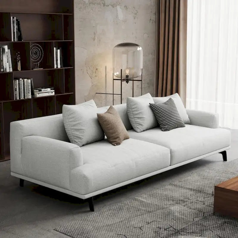 Beige Tufted Fabric Sofa - Square Arm - 4-Seater