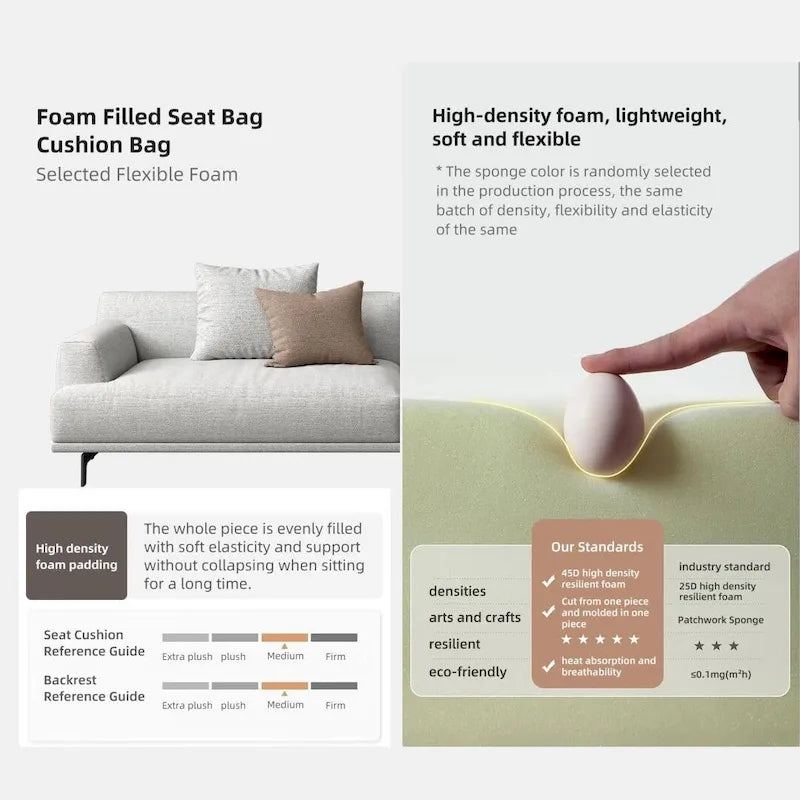 Beige Tufted Fabric Sofa - Square Arm - 4-Seater