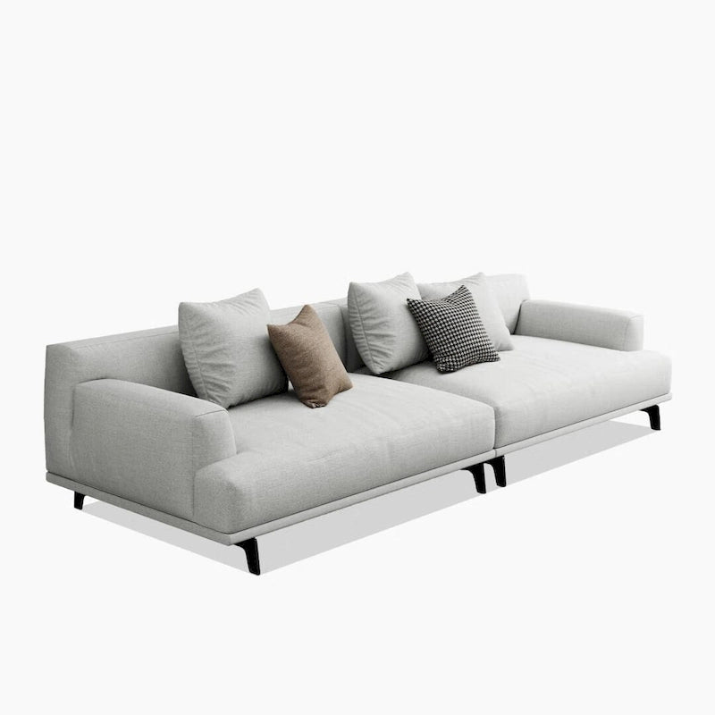 Beige Tufted Fabric Sofa - Square Arm - 4-Seater