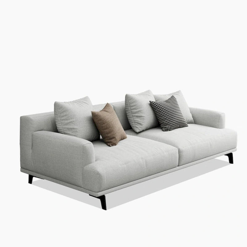Beige Tufted Fabric Sofa - Square Arm - 4-Seater